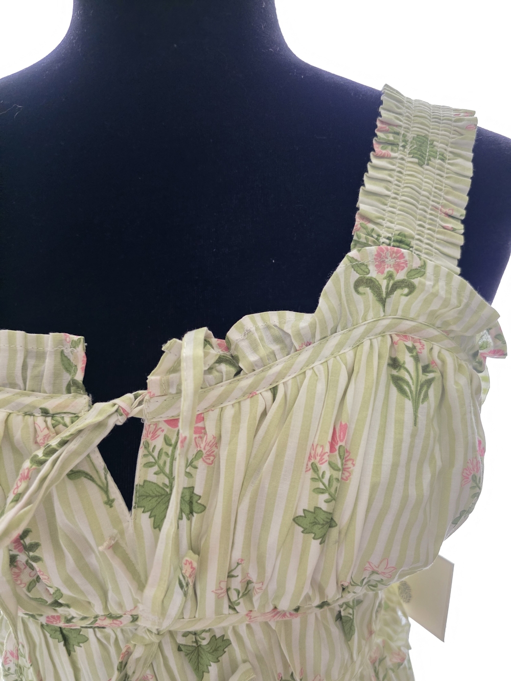 New With Tags LEA Smocked Floral Maxi Dress in Light Green - Picture 6 of 9